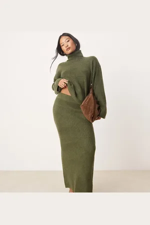 VILA – Midi-Strickrock in Khaki, Kombiteil