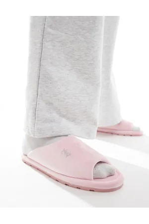 Juicy Couture – Gepolsterte Hausschuhe aus Velours in Babyrosa