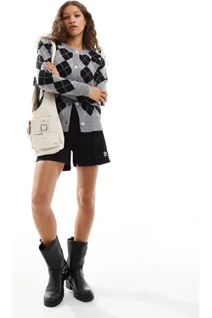 Daisy Street – Übergroße Strickjacke mit Rautenmuster in Schwarz und
