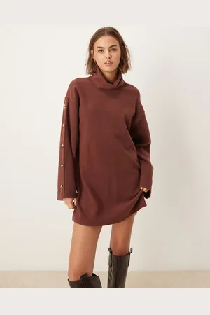 ASOS – Superweiches, hochgeschlossenes Etui-Minikleid in mit Ärmelknöpfen