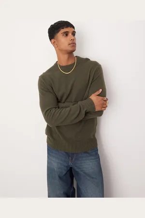 MANGO – Wollpullover in Khaki mit normalem Schnitt und Rundhalsausschnitt