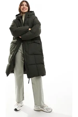 VERO MODA – Wattierter, langärmliger Oversize-Mantel in Dunkelgrün