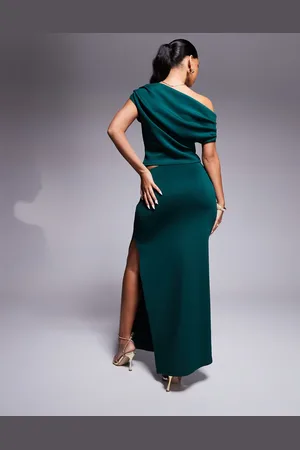 ASOS – Plissierter Maxi-Schlauchrock aus Scuba-Stoff in Flaschengrün mit Seitenschlitz, Kombiteil