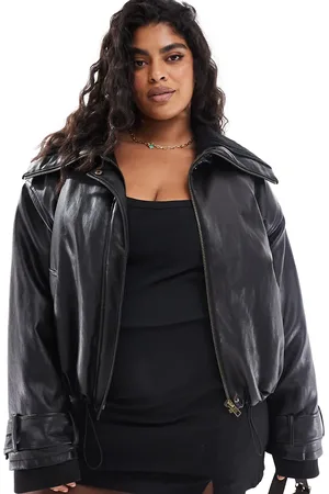 ASOS ASOS DESIGN Curve – Oversize-Jacke in schwarzer Lederoptik mit Stehkragen