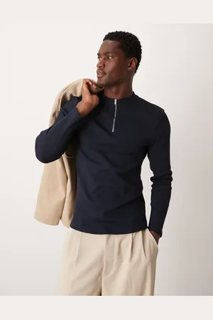 ASOS – Langärmliges Shirt in mit kurzem Reißverschluss und körperbetontem Schnitt