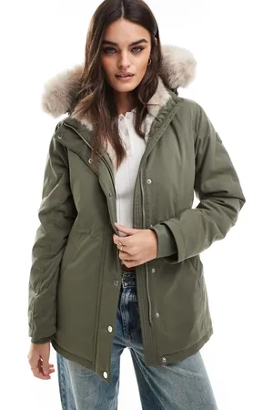 Hollister – Parkajacke in staubigem Olivgrün mit Kapuzenbesatz aus Teddyfell
