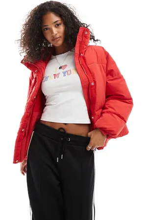 Pull&Bear – Wattierte Pufferjacke in Tiefrot