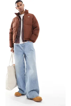 Pull&Bear – Pufferjacke in Braun mit „STWD“-Logo
