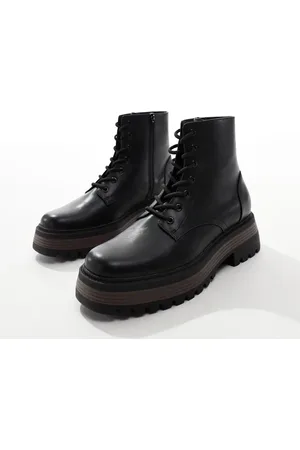 ASOS – Schwarze Arbeiter-Schnürstiefel mit dicker Sohle