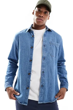 New Look – Oversize-Hemd aus schwerem Denim in Mittelblau