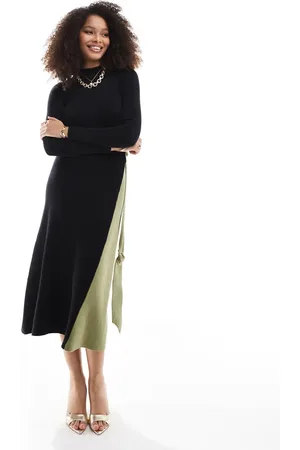 Style Cheat – Midaxi-Strickkleid mit Blockfarben-Design in und Khaki