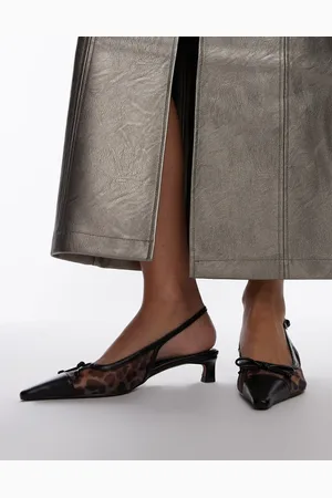 Topshop – Alya – Netzstoff-Pumps mit Fersenriemen, mittelhohem Absatz und Leopardenmuster
