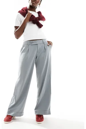 Hollister – Weit geschnittene, elegante Hose in Dunkelgrau mit niedrigem Bund