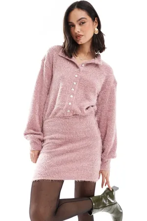 ASOS – Superweiches, flauschiges Minikleid im Strickjackenstil in mit Knopfleiste