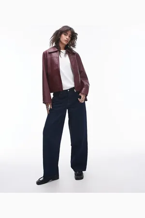 SELECTED Femme – Jacke aus Echtleder in Dunkelrot mit Kragen