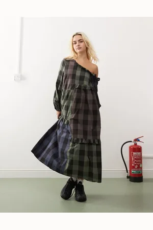 COLLUSION – Midi-Hängerkleid mit Karo-Mix und zusammengesetztem Design