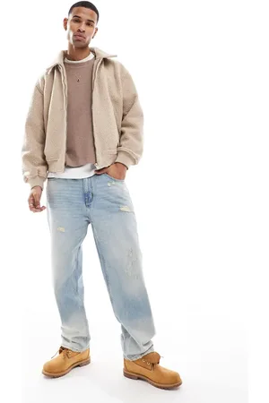 Bershka – Strukturierte Jacke aus Lammfellimitat in Ecru