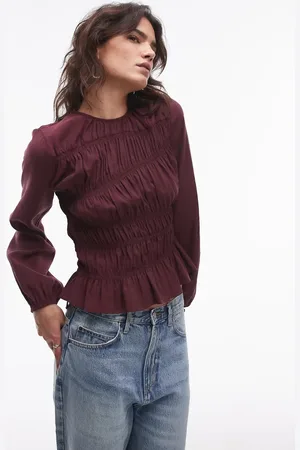 Topshop – Asymmetrisches, gerafftes Oberteil in Burgunderrot
