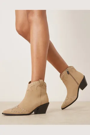 New Look – Westernstiefel aus Wildlederimitat in Hellbraun mit Schnalle