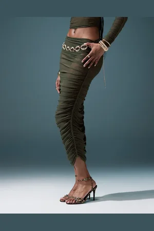 ASOS – Geraffter Netzstoff-Midirock in Khaki, Kombiteil