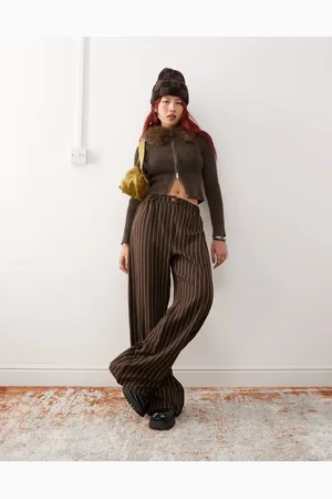 Reclaimed – Hose in Schokobraun mit Nadelstreifen und weitem Bein
