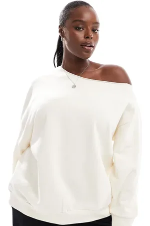 ASOS ASOS DESIGN Curve – Schulterfreies Oversize-Sweatshirt in Ecru