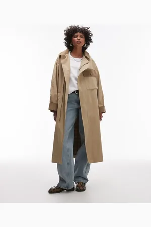 Topshop – Klassischer Trenchcoat in Kamelbraun mit kariertem Futter