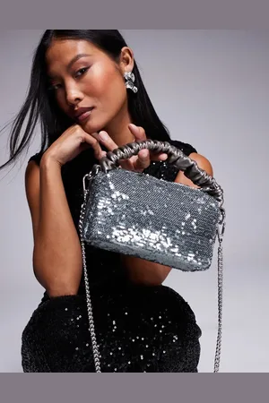 ASOS – Clutch mit silberfarbenen Pailletten, gerafftem Design und abnehmbarem Schulterriemen