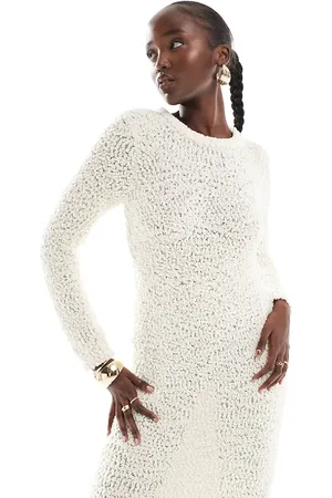 ONLY – Strukturiertes Midi-Strickkleid in Beige