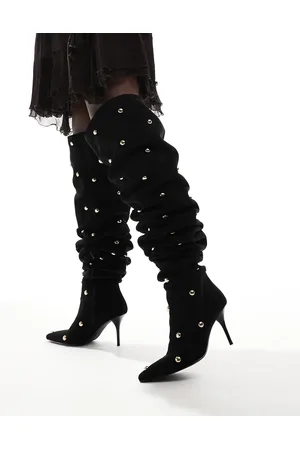 ASOS – Karma – Mit Nieten besetzte Overknee-Stiefel in mit Absatz