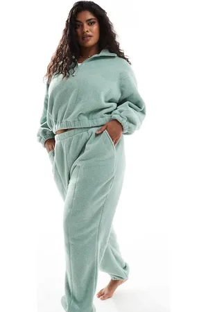 ASOS ASOS DESIGN Curve – Lounge-Jogginghose aus Microfleece in Salbeigrün