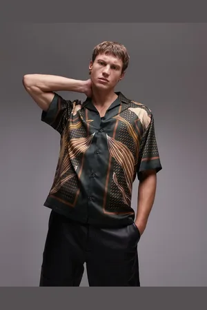 Topman – Kurzärmliges Satinhemd in mit Pflanzenprint