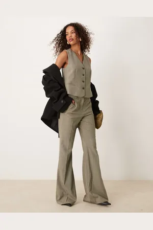 MANGO – Lockere Hose in Beige mit geradem Bein, Kombiteil