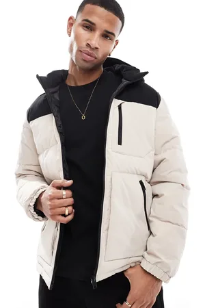 JACK & JONES – Pufferjacke mit Blockfarben-Design in Beige