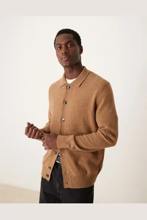 MANGO – Durchgeknöpfte Strickjacke in Kamelbraun mit Kragendetail