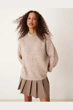 JDY – Hochgeschlossener, strukturierter Strickpullover in Beige