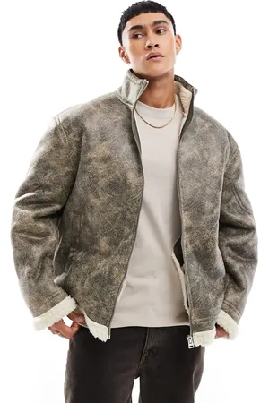 ASOS – Oversize-Pilotenjacke aus Kunstleder in verwaschenem