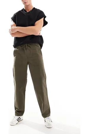 Only & Sons – Locker geschnittene Hose in Khaki mit Elastikbund
