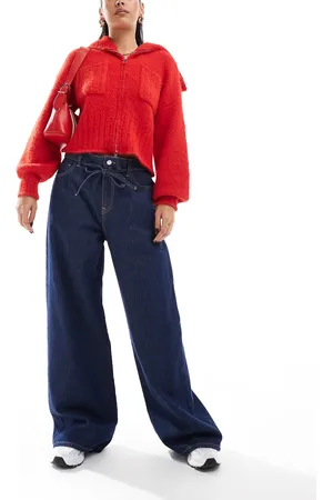 ASOS – Weite Jeans in Indigoblau mit Bindegürtel