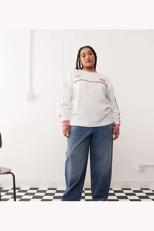 COLLUSION Plus – Jeans im Trainingshosen-Design in mittelblauer Stone-Waschung