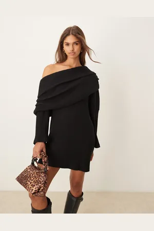 ASOS – Geripptes Minikleid in mit abfallender Schulterpartie