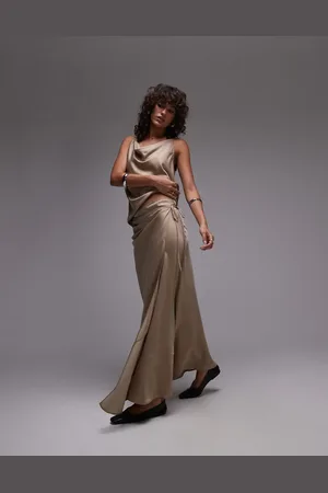 Topshop – Maxi-Wickelrock aus Satin in Champagner mit abgenähten Bahnen, Kombiteil