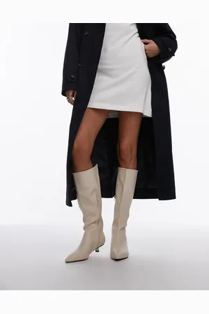 Topshop – Stevie – Kniehohe, spitze Stiefel in gebrochenem mit mittelhohem Absatz