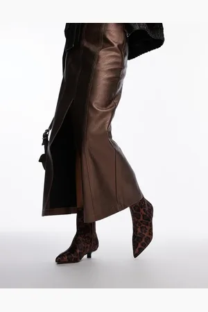 Topshop – Nellie – Spitze Stiefeletten mit mittelhohem Absatz und Leopardenmuster