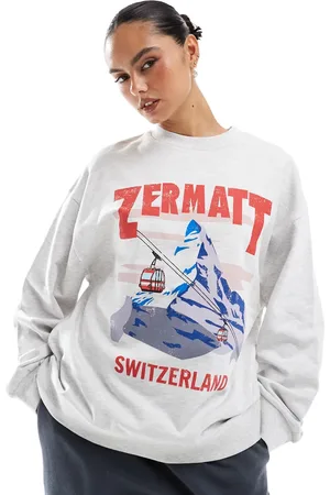 ASOS – Oversize-Sweatshirt in meliertem Eisgrau mit „Zermatt“-Print