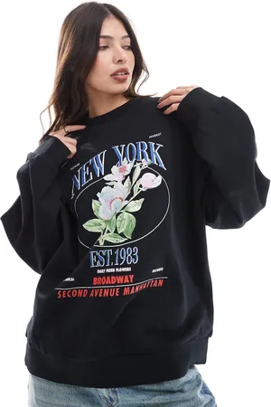 ASOS – Oversize-Sweatshirt in Schwarz mit „New York“-Blumenprint
