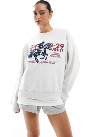 ASOS – Oversize-Sweatshirt in meliertem Eisgrau mit Pferde-Print