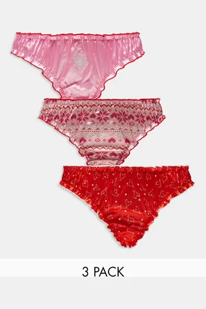 ASOS – Weihnachten – 3er-Pack geraffte Satin-Tangas mit festlichem Muster