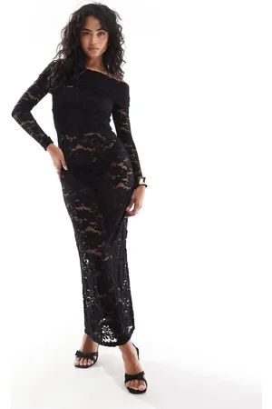 4th & Reckless – Langärmliges Spitzen-Maxikleid in mit umgeschlagenem Carmen-Ausschnitt