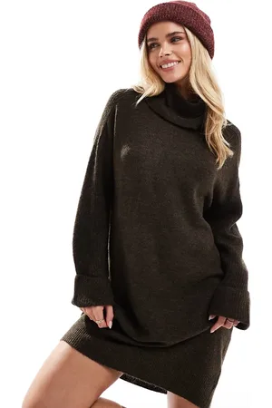 VERO MODA – Mini-Strickkleid in Schokobraun mit Rollkragen